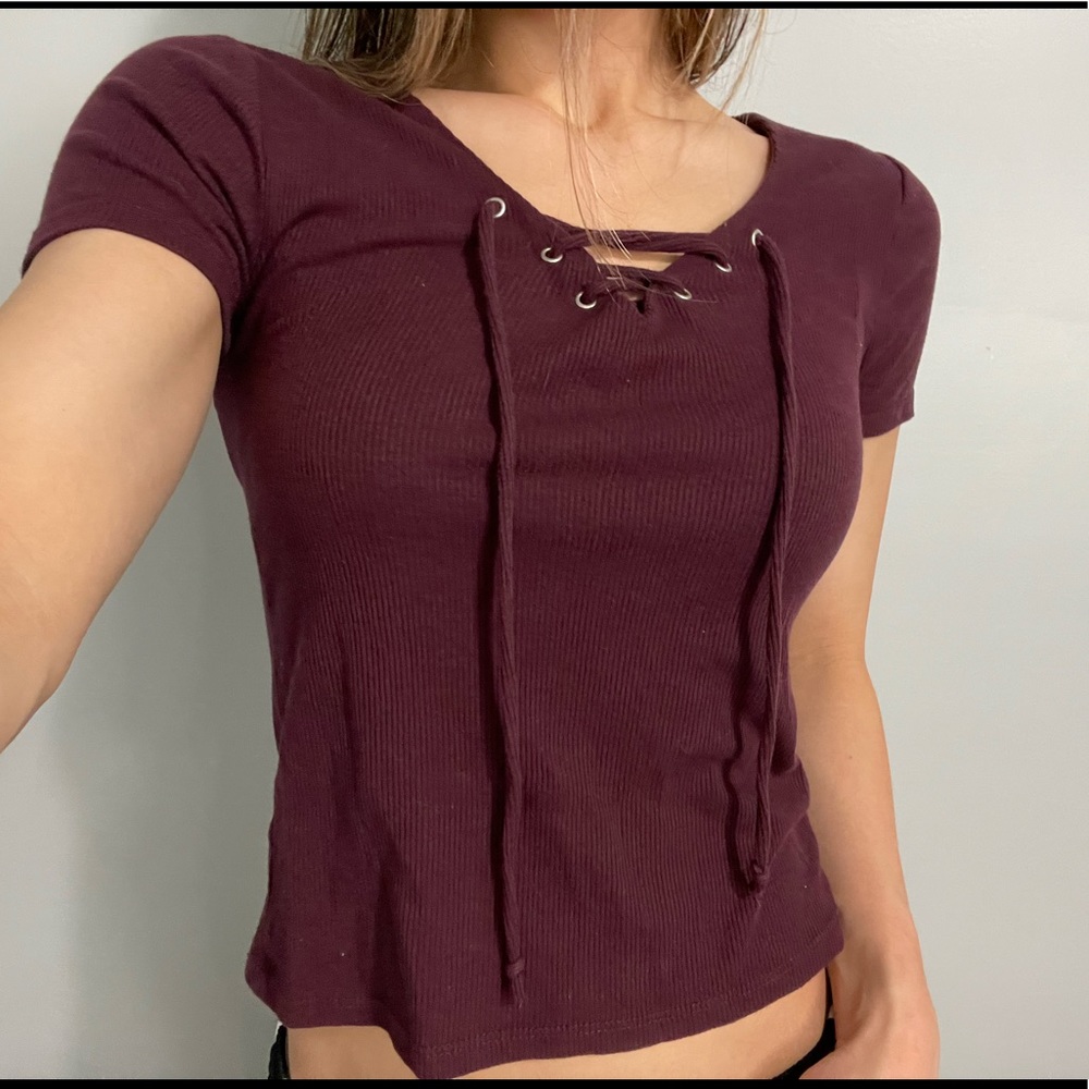 Tie burgundy crop top Aeropostale